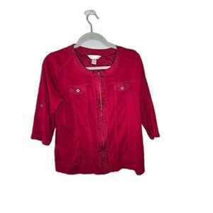 Christopher & Banks Women's Red 3/4 Sleeve 100% Cotton Zip Jacket Size Medium